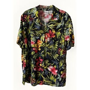 Versailles Vintage Linen Blend Short Sleeve Hawaiian Shirt Women's Size Large